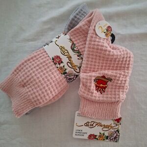 Ed Hardy 2-Pack Socks Super Soft Slouchy / Leg Warmers Size 4-10 Pink / Gray NWT